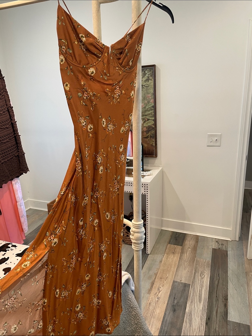 PacSun Rust Floral Slip Maxi Dress with Spaghetti Straps - Picture 1 of 3